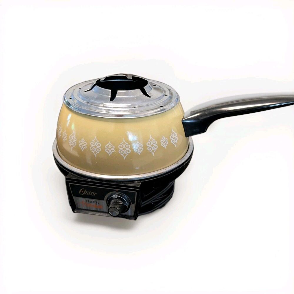 Vintage Oster Electric Fondue Pot w/ Temp Dial Yellow Gold Mid Century Working